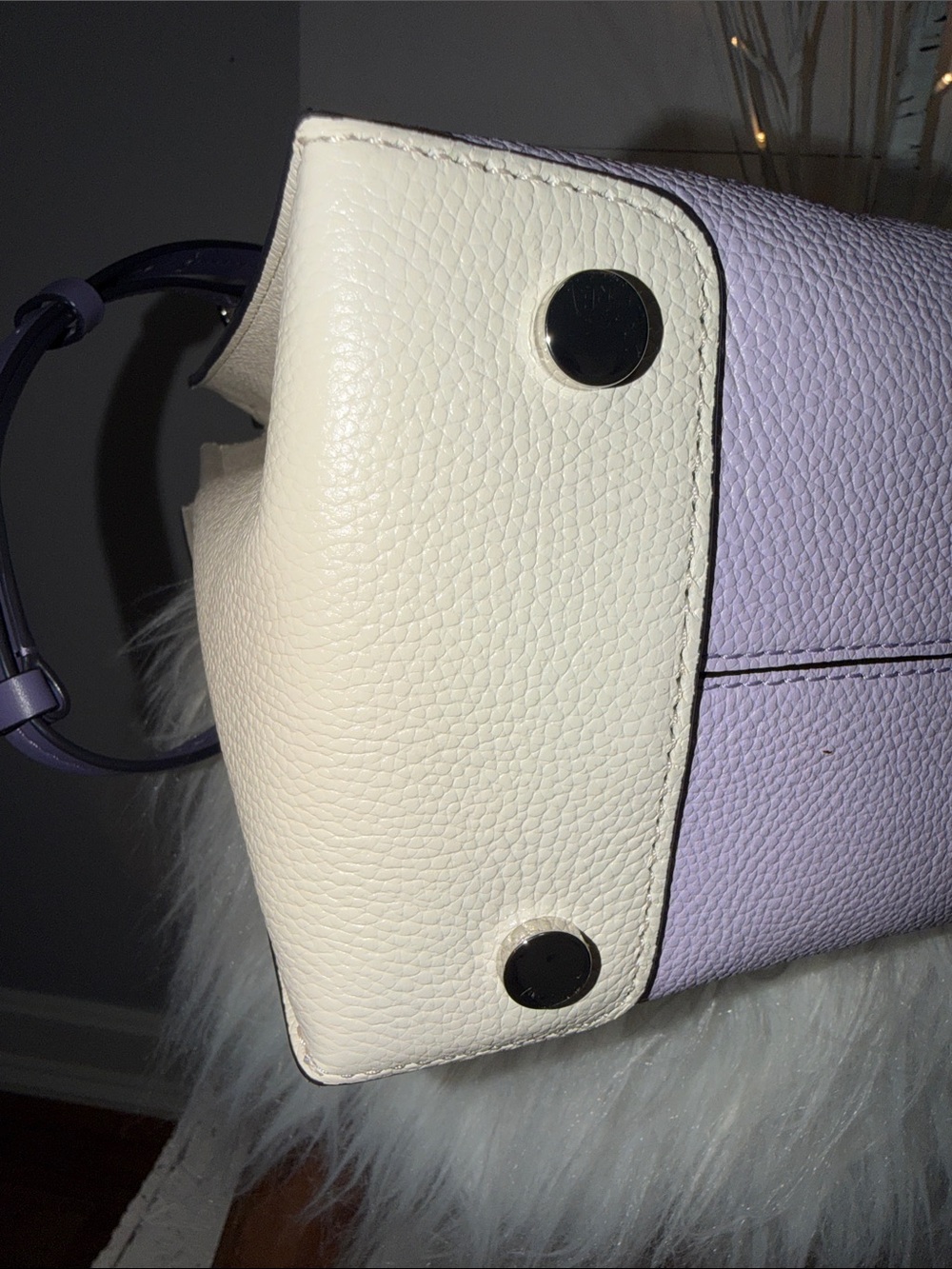 Michael Kors EUC lavender/cream structured crossbody 12X10 tote bag - Picture 5 of 13